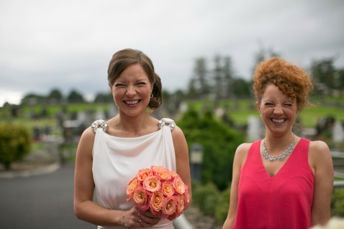 bride and bridesmaid peach pink 